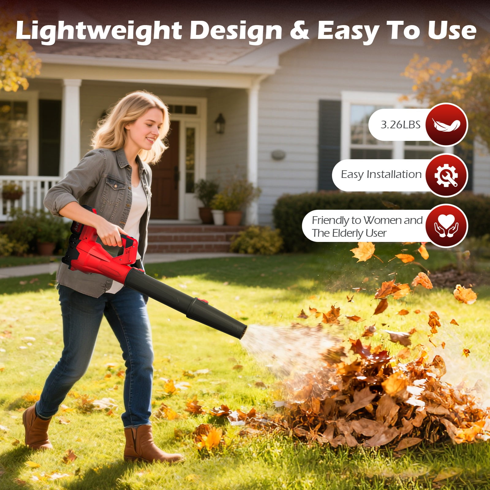 Leaf Blower, Electric Cordless Leaf Blower with 2 Batteries and Charger, 6 Speed Mode, Lightweight Battery Powered Leaf Blowers for Lawn Care, Blowing Leaves and Dust
