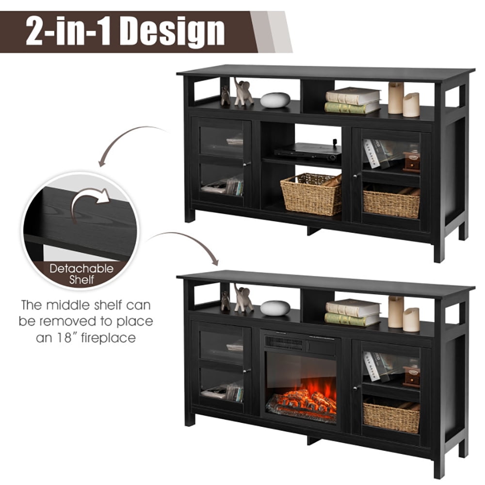 Finihen TV Stand, TV Cabinet, 58 Inch TV Stand Entertainment Console Center with 2 Cabinets, Media Entertainment Center with Storage, for Living Room, Bedroom, Black