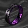 thumbnail image 4 of Tungsten Rings for Men Wedding Bands for Him 6mm Black Purple Line, 4 of 5