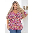 thumbnail image 4 of SHOWMALL Women's Plus Size Cold Shoulder Tunic Top Summer Casual Short Sleeve Blouse Vibrant Bloom Pink 5X V Neck Flowy Shirts for Work, 4 of 7