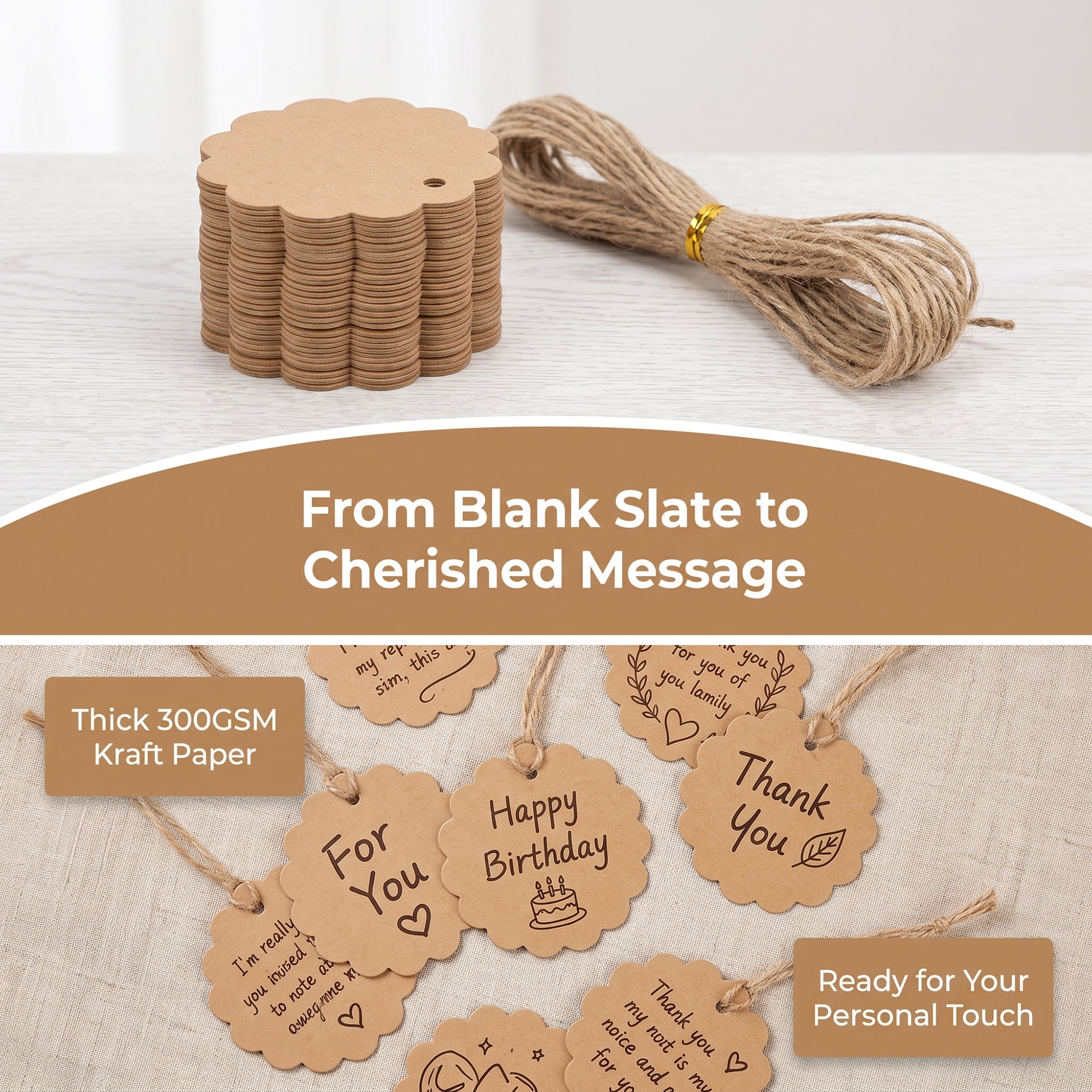 Unique Bargains Square Gift Tags with Natural Twine for and Wrapping 2.4" x 2.4" Brown