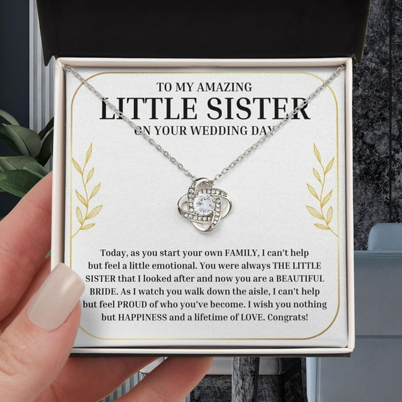Little Sister Wedding Day Jewelry, Gift for Little Sister, Little Sister On Wedding Day Gift, Gift for Little Sister, Sister to Bride Gift with Message Card and Gift Box, Love Knot Necklace