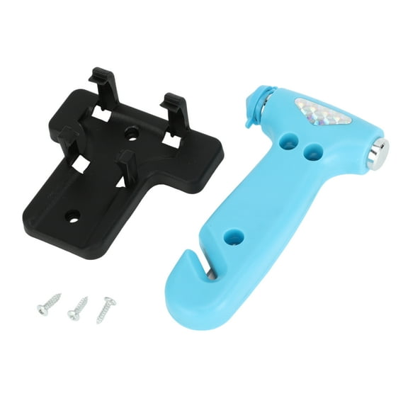 Unique Bargains 1 Set Universal Car Safety Hammer Glass Breaker Urgent Escape Tool with Stand Black Blue