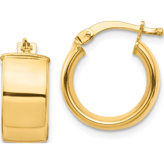 14K Yellow Gold High Polished 7mm Hoop Earrings (15.34 X 14) Made In Italy tf1411
