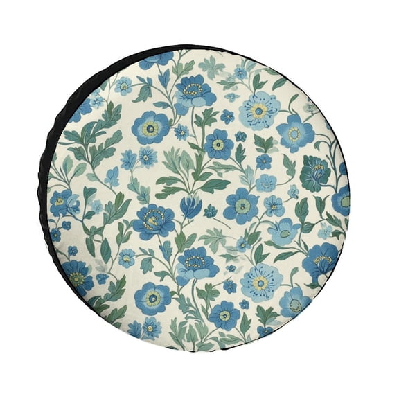 Blue Green Vintage Floral Spring Spare Tire Cover Vintage Flowers Wheel Protectors Tire Covers Weatherproof Wheel Covers for Trailer SUV Truck Camper Travel Trailer Accessories 12inch