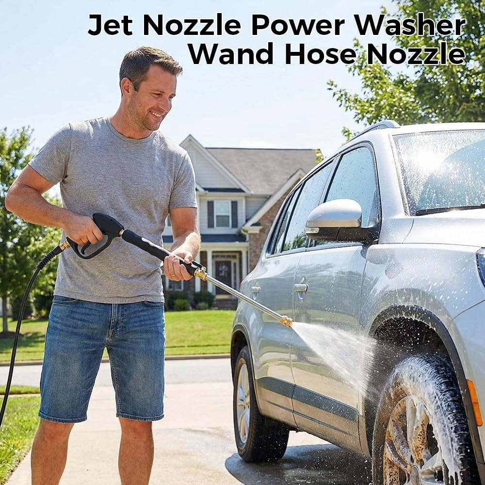 High Pressure Hose Nozzle for Garden: Metal Power Washer Wand Jet Nozzle with 3 Spray Tips - Heavy Duty Brass Connector, Hose Pressure Cleaner for Car, Patio, Driveway, Deck Cleaning