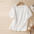 thumbnail image 2 of Charella Ladies Cotton Linen Tops Casual Trendy Eyelet Crew Neck Short Sleeve T Shirts Summer Hollow Solid Color Blouses (XL, White), 2 of 3