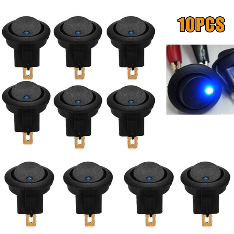 10pcs/set Car Round Rocker Dot Boat Blue LED Light Toggle ON/OFF Switch Kit 12V 