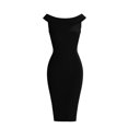 thumbnail image 5 of Women's off the Shoulder Sleeveless Bodycon Midi Dress, Solid Back Zipper Slim Fit Knee-Length office Pencil Dress Black S(S), 5 of 7
