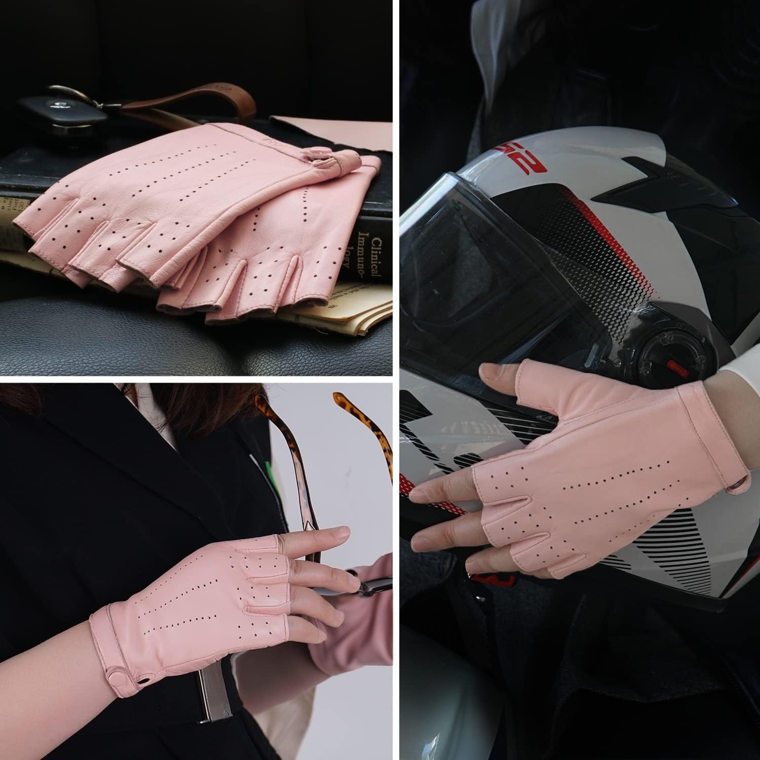 Jtbuh XLY Women Fingerless Leather Gloves - Driving Motorcycle Biker Gloves - Unlined Half Finger