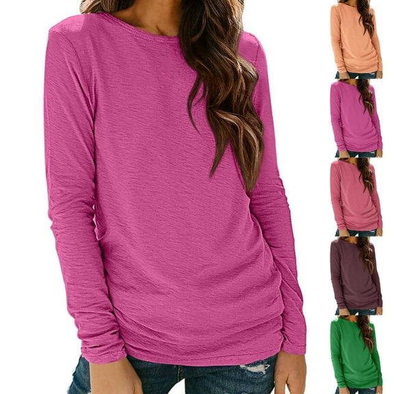 Shirts for Women Long Sleeve Crew Neck T Shirt Base Workout Plus Size Solid Color Round Neck Tops Sweatshirt for Women