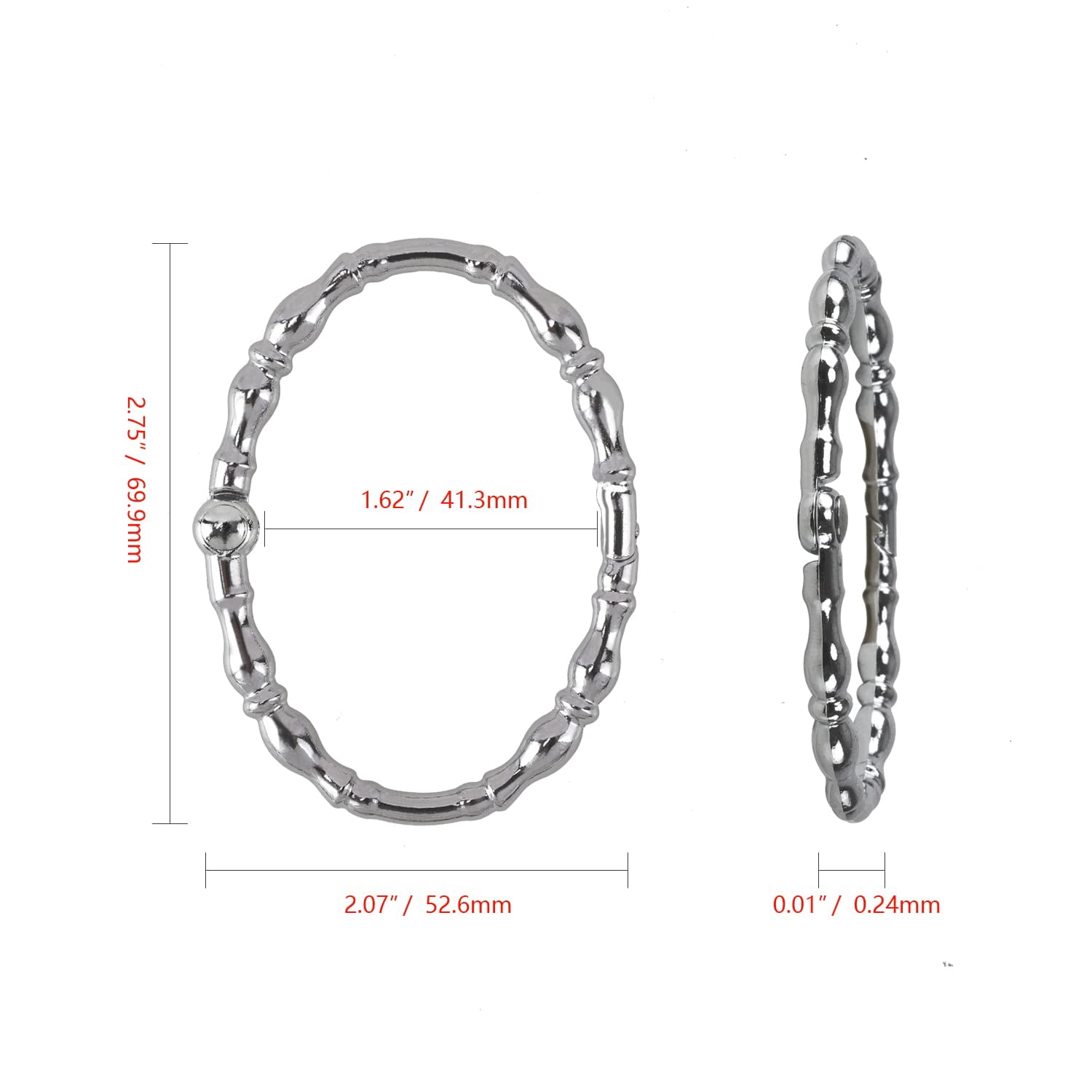 Utopia Alley  Shower Rings, Oval Shape Shower Curtain Rings for Bathroom, Rustproof Zinc Shower Curtain Hooks Rings, Set of 12 Chrome