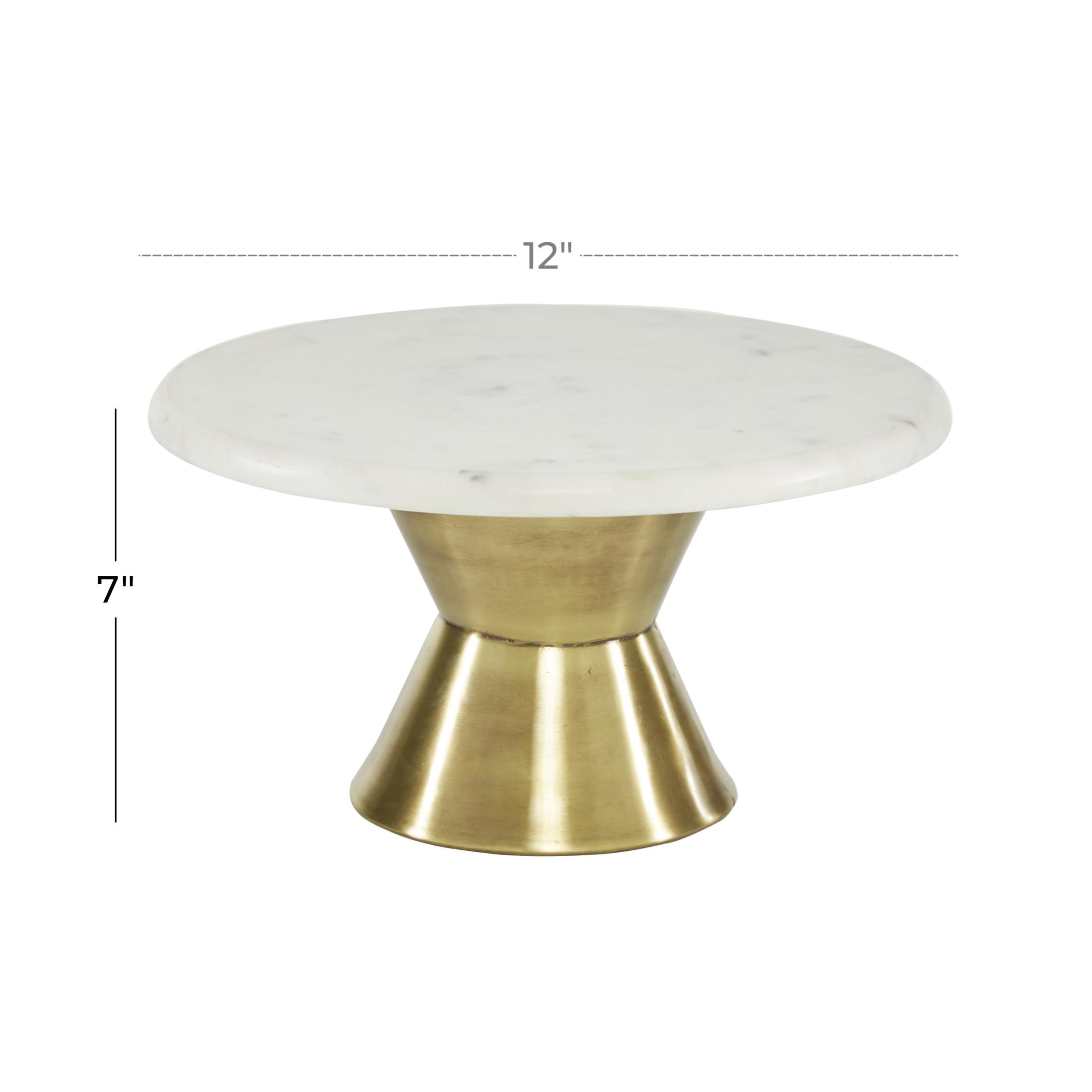 DecMode 12" x 7" White Marble Decorative Stand with Gold Base, 1-Piece