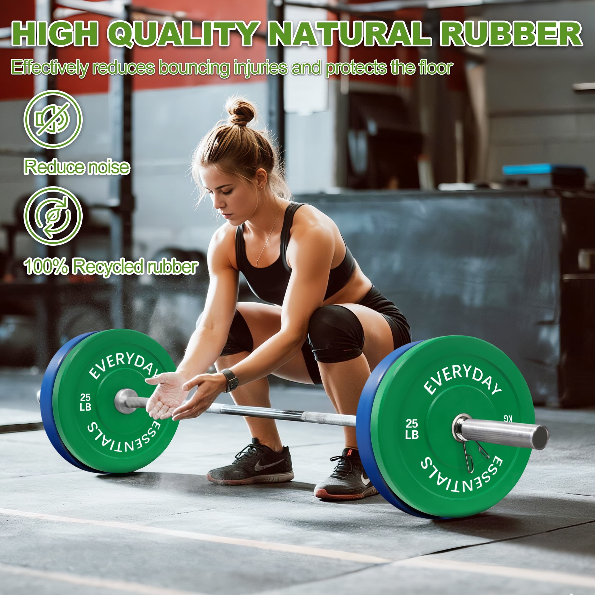 FlexWave 160LB Olympic Bumper Plate Set, Color-Coded 2-Inch Rubber Barbell Weight Plates with Steel Hub for Weightlifting & Home Gym
