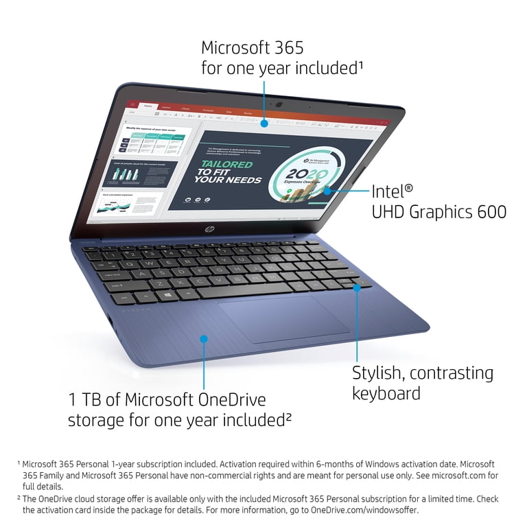 HP Stream 11.6" HD Laptop, Intel Celeron, 4GB RAM, 32GB EMMC, Win 10 In S Mode With Office 365 - Diamond White