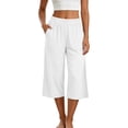 thumbnail image 2 of Yuanlook Women's Cropped Wide Leg Pants, Elastic Waist Large Patch Pockets Relaxed Capri Pants for Casual Outings and Weekend Gatherings S‑XXL, 2 of 9