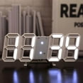 thumbnail image 1 of Reloj despertador digital LED de escritorio, silencioso, 3D, para sala de estar, dormitorio, marco blanco y carácter blanco., 1 of 1