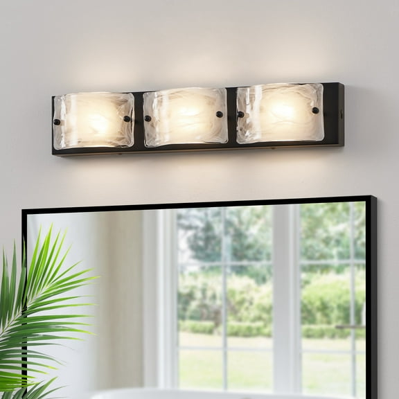 Kyrid 22 in. 3 Light Black Modern Integrated LED Vanity Light Bar for Bathroom with Alabaster Glass Shade