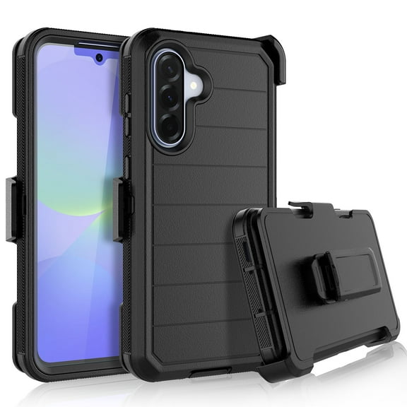 For Samsung Galaxy A36 5G Case with Built-in Screen Protector and Belt-Clip Holster, Tekcoo Military Grade Shockproof Rugged Full Protective Phone Case Kickstand Cover for Galaxy A36 5G - Black