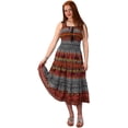thumbnail image 5 of Peach Couture Floral Print Gypsy Cinched Waist Midi Dress (Orange & Black, Large), 5 of 5