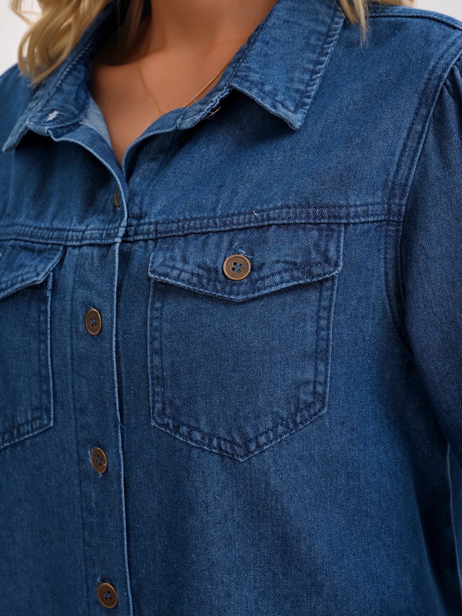 DARING DIVA Women's Long Sleeve Button Down Shirts Jackets with Pocket L Dark Blue
