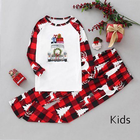 

Matching Family Pajamas Sets Christmas Car Print Top And Plaid Pants Sleepwear For Kids
