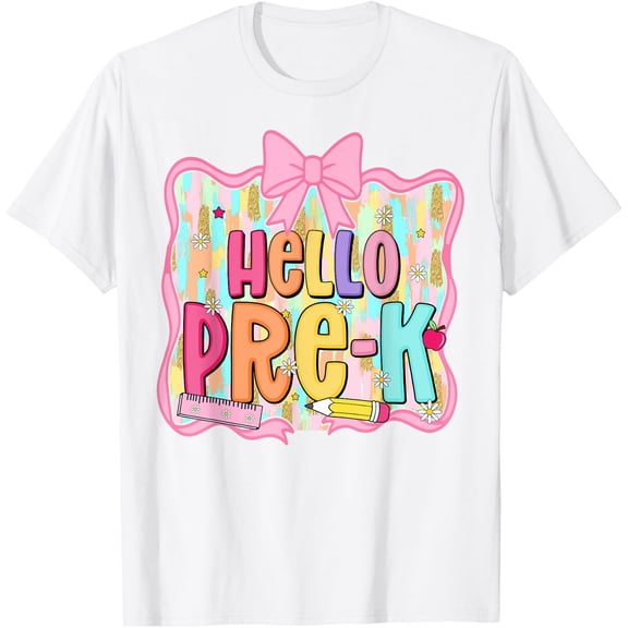 Hello Pre-K Preschool Back To School First Day Teacher T-Shirt Size S-5XL
