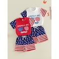 thumbnail image 3 of BemeyourBBs Toddler Baby Boys Girls 4th of July Outfit Patriotic Independence Day Baby Summer Clothes Short Sleeve American Bro Letter Sunglasses Print T Shirt Tops Stars Stripe Shorts Set, 3 of 9