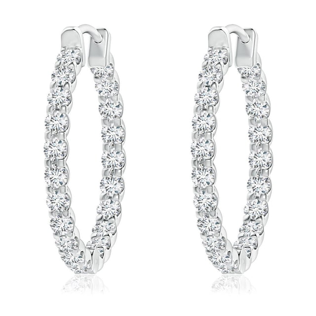 Angara Lab Grown Diamond Earrings - Prong-Set Round Diamond Hoop Earrings in Platinum for Women