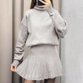 thumbnail image 7 of Women’s Fall Winter Sweater Sets Skirt Sets Outfits Long Sleeve Turtleneck Knit Top and Knit Pleated Short Skirts Set, 7 of 7