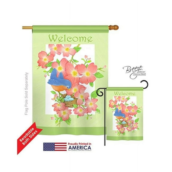 Breeze Decor 00054 Welcome Blue Bird Welcome 2-Sided Vertical Impression House Flag - 28 x 40 in.