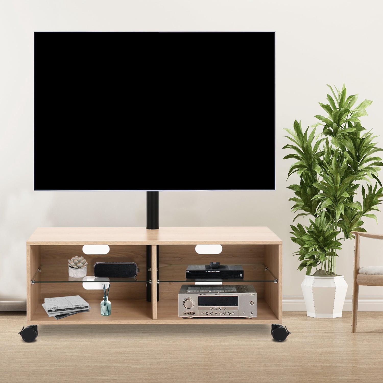 Modern Oak Wood TV Stand For TVs Up To 65 Inch White Oak Finish