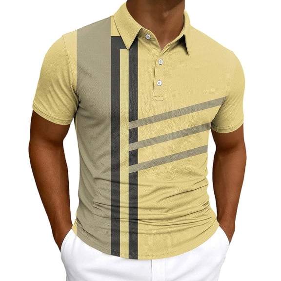 LIaqionyy Mens Striped Golf Shirt Business Sports Short Sleeve Collared Casual Lightweight Summer Tops Clothes S-5XL