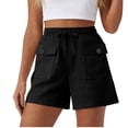 thumbnail image 2 of Cargo Shorts Women Cotton Linen Drawstring Elastic Waist Casual Shorts with Pockets, Summer Hiking Shorts with Pockets Beach Outfits, 2 of 6