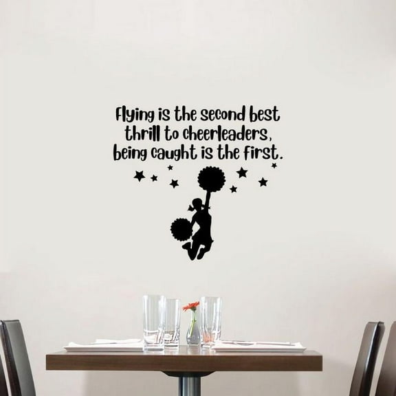 Flying Is The Second Best Thrill To Cheerleaders- Cheerleader Quote Vinyl Wall Sticker Art Decal Girls Boys Kids Room Design Bedroom Gym Athlete House Home Decor Vinyl Decoration Size (28x30 inch)