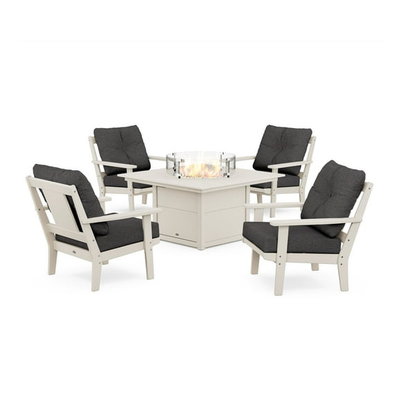 POLYWOOD® Prairie 5-Piece Deep Seating Set with Fire Pit Table in Sand / Ash Charcoal