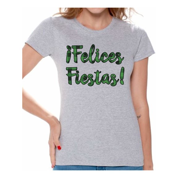 Awkward Styles Ugly Xmas Shirts for Women Christmas Felices Fiestas Plaid T-Shirt