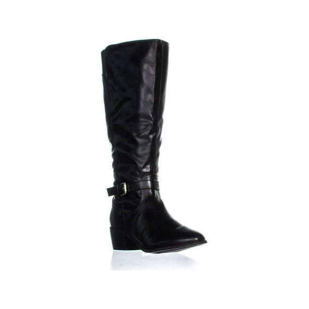 black flat calf high boots