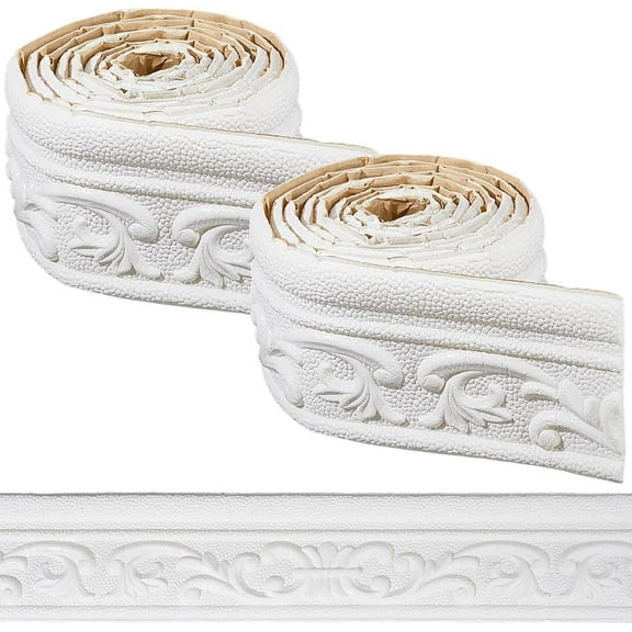 165x3.1in Molding Peel and Stick Foam White Self Adhesive Flexible Trim 3D Sticky Vintage Decorative Wallpaper Border Wall Edging Foam Baseboard Mirror Border Wall Lines Hotel DIY Decor