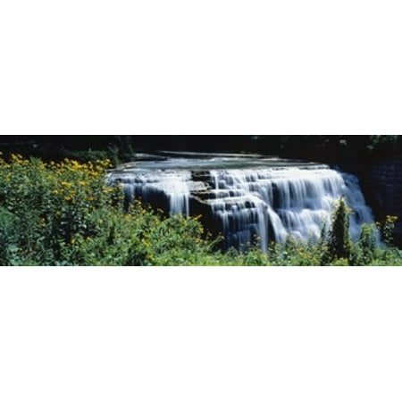 Waterfall in a park Middle Falls Genesee Letchworth State Park New York State USA Canvas Art - Panoramic Images (18 x