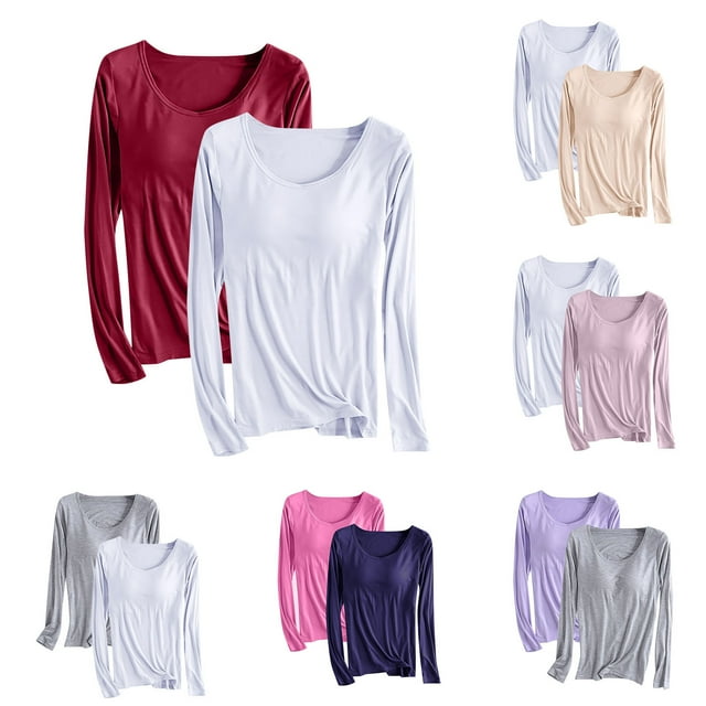 breaise Chemises à Manches Longues pour Femmes Pyjamas Grande Taille Chemises Manches Longues Hauts d'Entraînement pour Femmes Col en V T-Shirts de Randonnée 2 Pcs