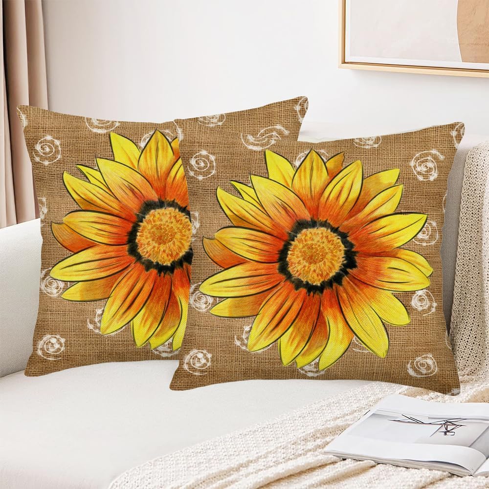 AACORS Fall Pillow Cover 18x18 Inch – Sunflower Farmhouse Decor, Hidden Zipper, Burlap Feel - View #6