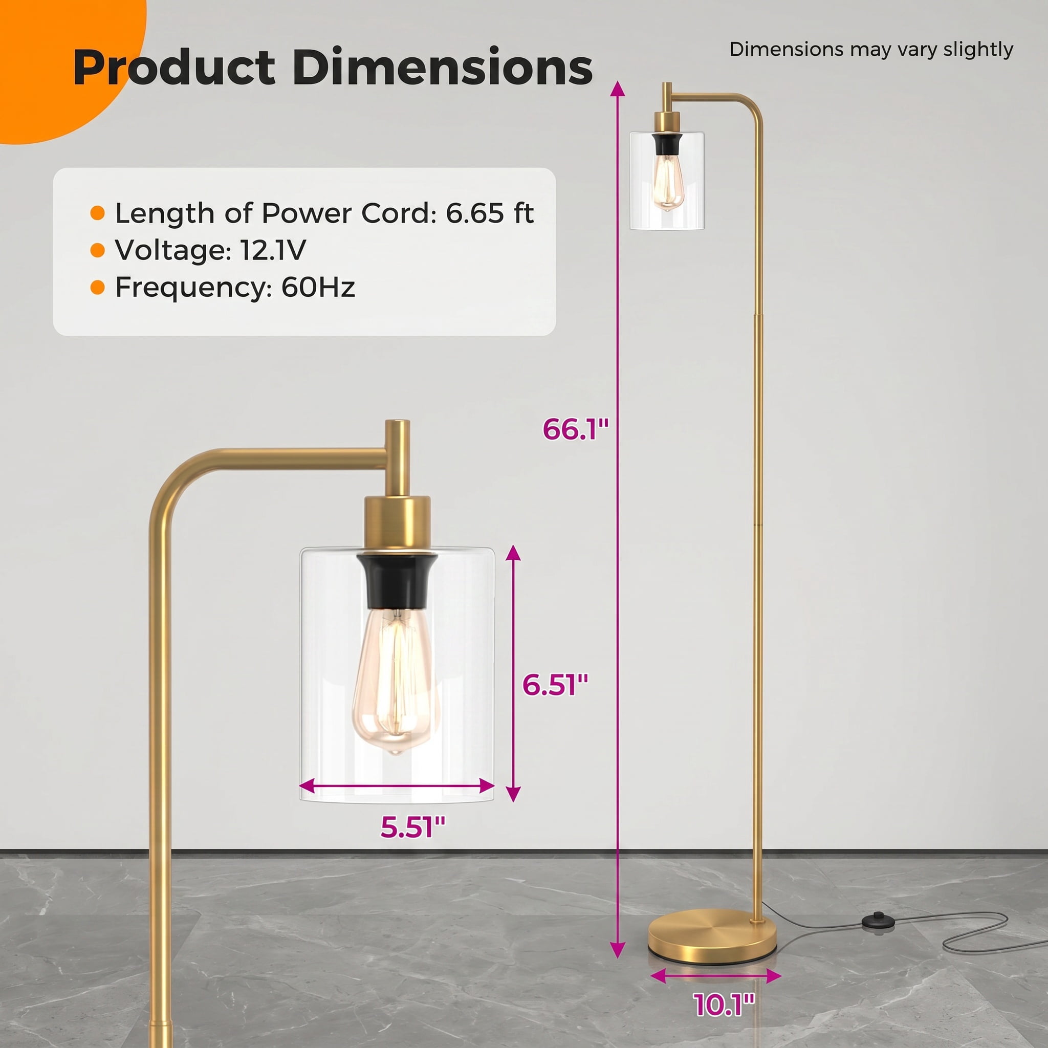 Kadyn Floor lamp, Reading Lamps,Floor Light,Modern Floor Lamp with Hanging Glass Lampshade and Foot Switch-Golden