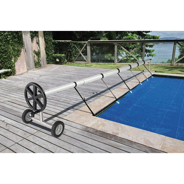 18 ft Pool Cover Reel Set with Hand Crank and Wheels
