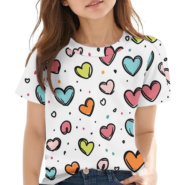 T-Shirt à Manches Courtes pour Enfants, Col Rond avec Imprimé Graphique Coloré, Mélange Doux Polyester-Spandex, Port Quatre Saisons, Lavage à la Main Seulement, pour Garçons et Filles de 3 à 14 Ans