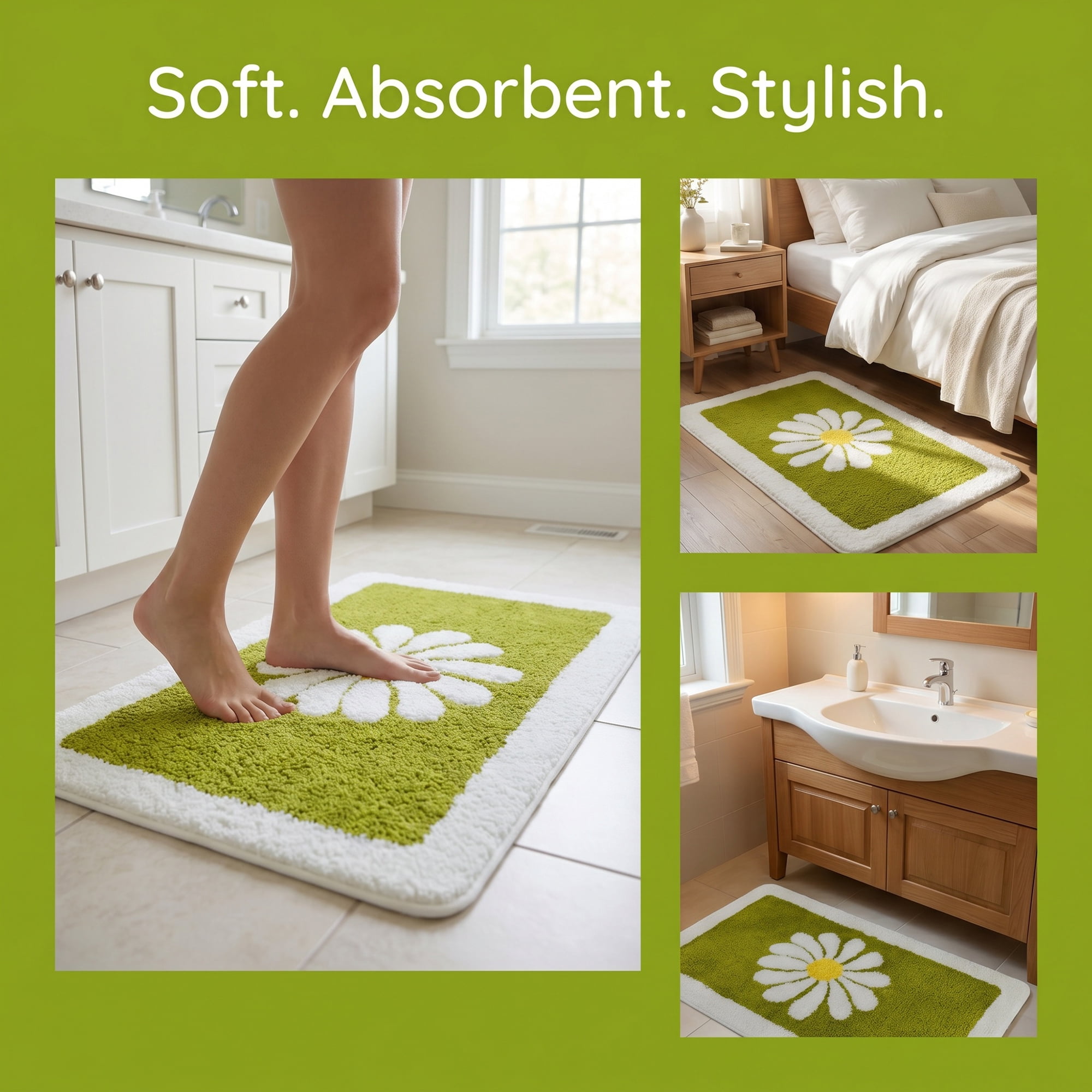 Unique Bargains Aesthetic Non Slip Ultra Soft Absorbent Shaggy Bath Mat Green 24" x 16"