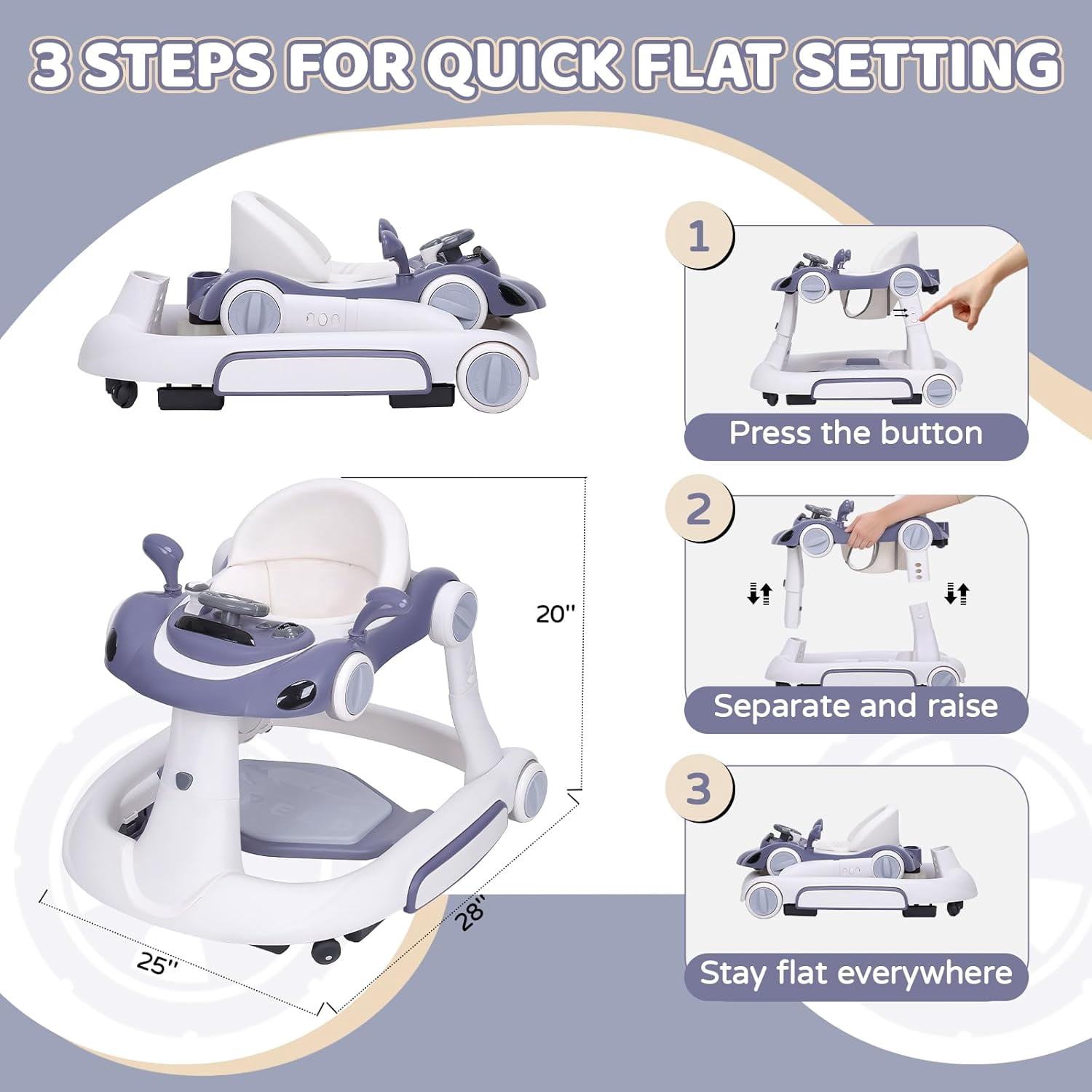 5 in 1 Baby Walker for Boys Girls,Foldable,Music,Jumper,Rocking,Push W/ 3 Height Adjustable for Infant 6-18 Months,Dark Blue