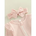 thumbnail image 6 of Genuiskids Newborn Baby Girls Romper Suit Long Sleeve Zipper Ruffle Patchwork Casual Party Street Spring Romper+Headband 0-9M, 6 of 9