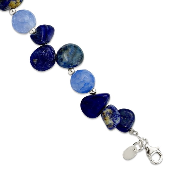 15.5mm 925 Sterling Silver Agate With Shell Lapis and Sodalite W/1inch Extension Bracelet 7.5 Inch Link Bracelet for Wom