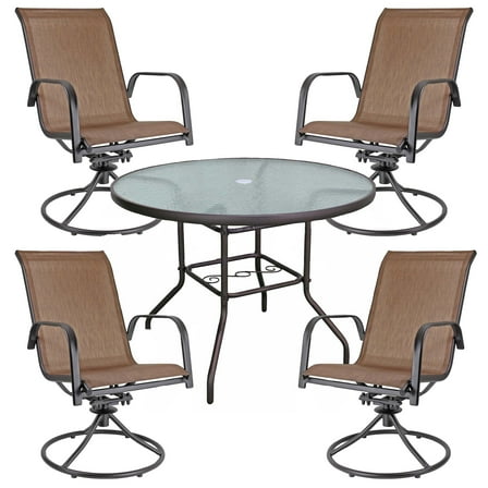 Garden Elements Sienna Collection 40" Table and Four Swivel Rocker Chairs Patio Dining Set, Brown (5-Piece Set)